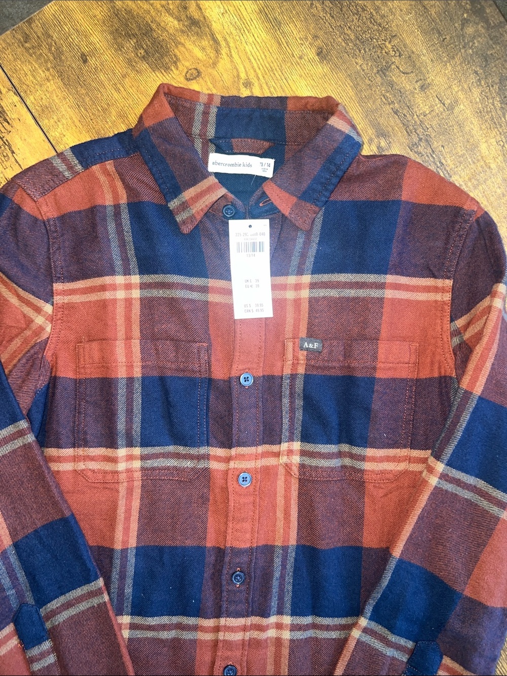 Abercrombie & Fitch Boy's Navy and Rust Plaid Button-Down Shirt